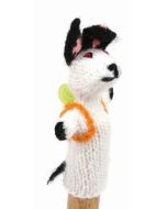 Gestrickte Fingerpuppe "Hase mit Rucksack"