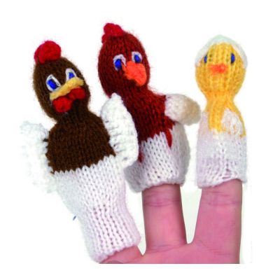 Gestrickte Fingerpuppen "Familie Huhn", 3er-Set