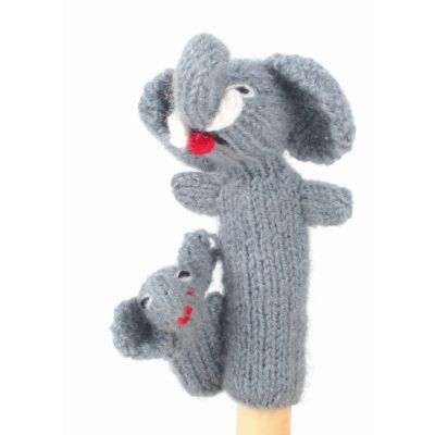 Gestrickte Fingerpuppe "Elefant mit Kind"